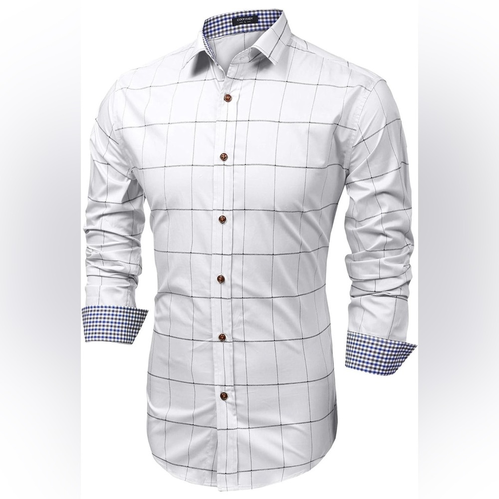 Men’s XL NWT 100% Cotton Poplin Black and White Plaid Button-Down Shirt